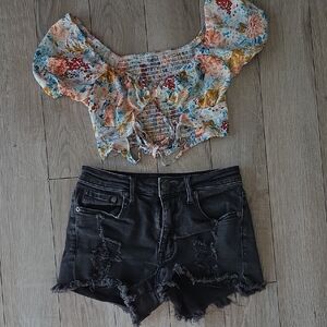 Aeropostale Black Distressed Jean Shorts 4 Vintage High Rise Shorty